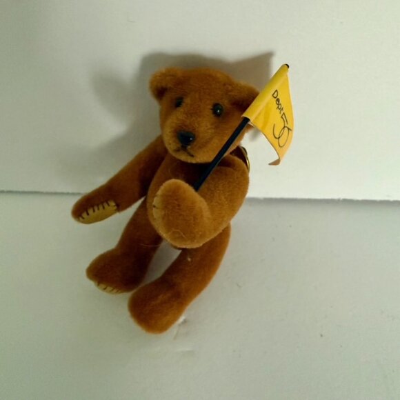 VTG Teddy Bear Pin Plush Jointed Holding Dept 56 Flag Movable arms legs 2.25" - Picture 7 of 10